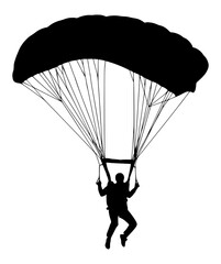 Vector Silhouette Of A Person Parachuting.