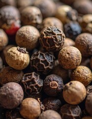 Macro photography of black pepper, one of Indonesian spices, shows the beauty of its hidden texture and detail