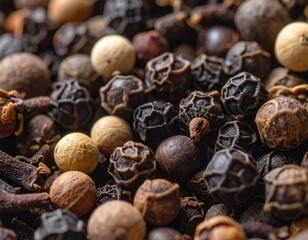 Macro photography of black pepper, one of Indonesian spices, shows the beauty of its hidden texture and detail