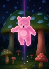 Glowing bear in enchanted forest.