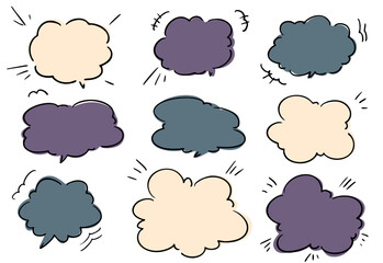 かわいい手書きの吹き出しセット　もこもこしたフレーム ベクター カラー