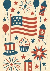 Patriotic celebration with festive symbols.