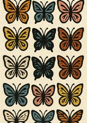 Fototapeta premium Colorful butterfly pattern illustration.