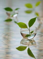 Serene Green Leaves in Clear Glass Vessels