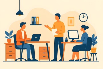 Team Collaboration in Modern Office - Flat Design