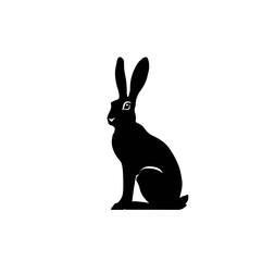 Obraz premium Minimalist Rabbit Silhouette Logo – Black Bunny Vector Design on White Background