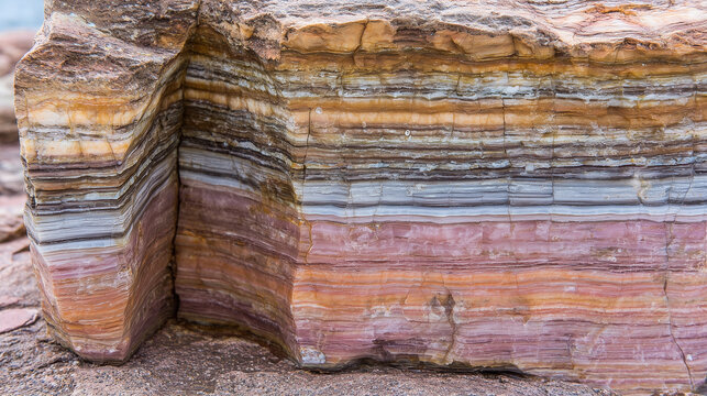 Glowing sedimentary rock layers pulsing with ancient energy, revealing Earth's geological history.