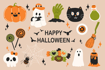 Set of halloween elements Halloween clipart illustrations and design