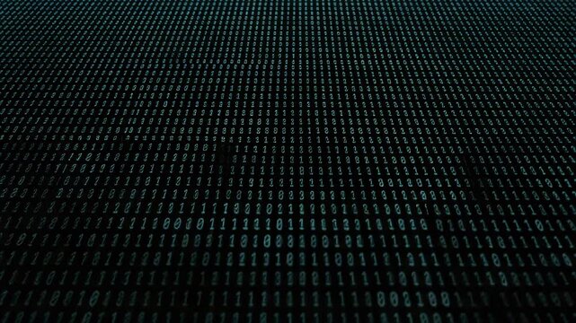 A dense matrix of binary code creates an abstract digital background, representing data and technology