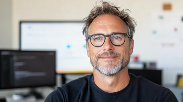 Smart Executive: A close-up shot captures a focused and intellectual person with glasses, embodying the essence of business acumen and intelligence in the workplace environment.