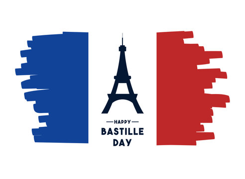 Flat design vector of Happy Bastille Day. July.
