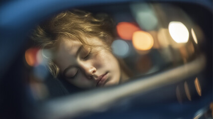 A peaceful moment during a long drive home with a sleeping child