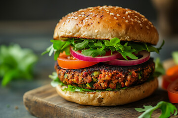Plant based beyond meat hamburger Vegan and healthy lifestyle vegetarian concept