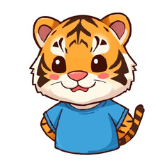 A cute lovely joy tiger with blue shirt cartoon character illustration