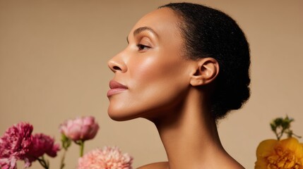 Radiant close-up side profile of a biracial woman with glowing skin aesthetic social media instagram pinterest content marketing and branding