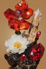 aesthetic editorial content - still life with crystals and flowers art director couture vibes