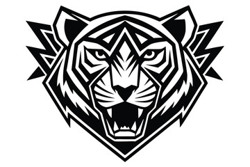 Obraz premium Cartoon tiger head presents a stylized mascot featuring orange eyes and white fur