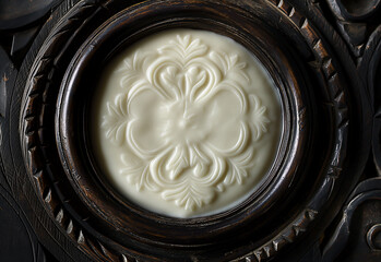 Close-up of creamy white yogurt or curd in a yellow disposable container cup
