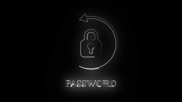 Glowing Security Lock Icon with Directional Arrow Animation and Password Text. Futuristic Cyber Data Protection Interface for Motion Graphics and Stock Footage Project
