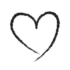 Hand-drawn black heart on transparent background, doodle style