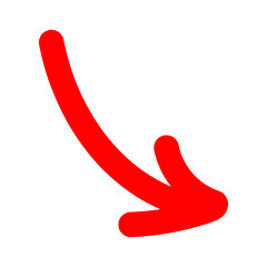 Red arrow on transparent background, doodle style