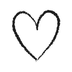Hand-drawn black heart on transparent background, doodle style