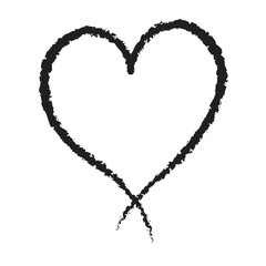 Hand-drawn black heart on transparent background, doodle style