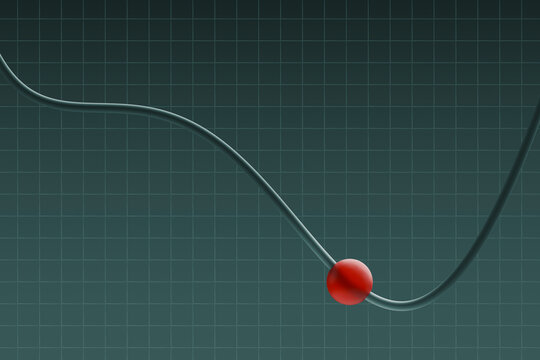 3D rendering of a graph with a red sphere on a curved line against a grid background