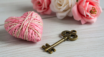 Love Key Roses Still Life Romance  Valentines Day Concept