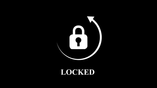 Glowing Security Lock Icon with Directional Arrow Animation and Locked Text. Futuristic Cyber Security Interface Animation for Digital Protection and Motion Graphics Projects