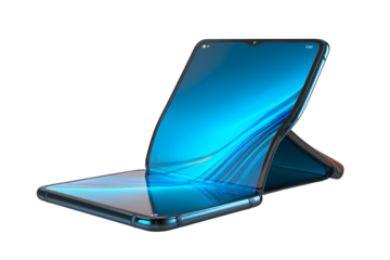 Futuristic Foldable Smartphone with Vibrant Blue Display