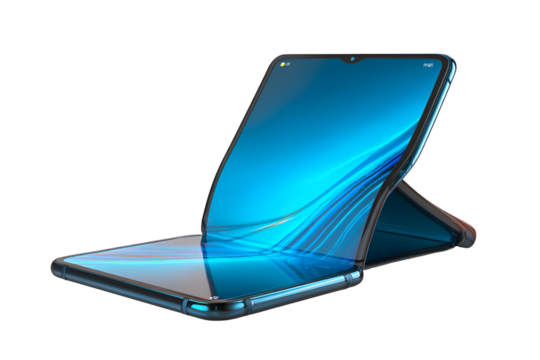 Futuristic Foldable Smartphone with Vibrant Blue Display