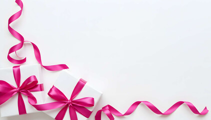 Minimal background with red ribbon and gift box