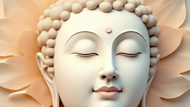 A serene Buddha face painting with closed eyes, subtle textures, and lotus motifs &mdash; enhancing tranquility and spiritual alignment as per Vastu.
