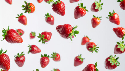 Floating Fresh Strawberries on White Background – Photorealistic Food Concept