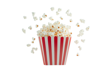 Red Striped Popcorn Bucket; Isolated on Transparent PNG; Movie Snack