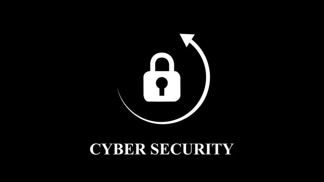 Glowing Security Lock Icon with Directional Arrow Animation and Cyber Security Text. Futuristic Digital Protection UI Element for Motion Graphics and Tech-Themed Stock Footage Projects