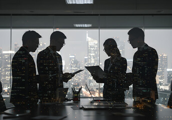 Strategic Business Meeting at Night