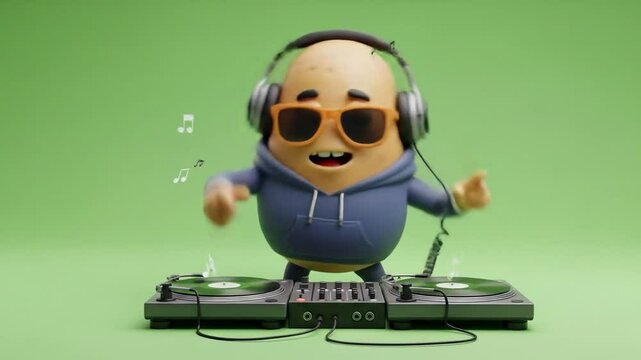 Cartoon potato d jing on turntables