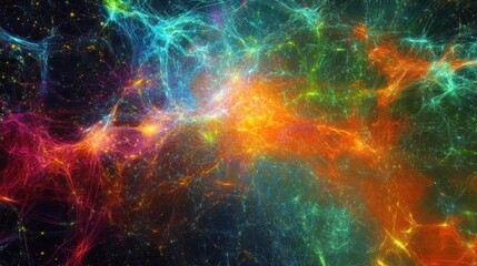 Fototapeta premium Abstract, vibrant, colorful network of glowing lines and particles