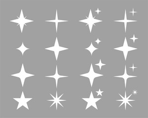 Set of Minimalist White Star and Sparkle Icons