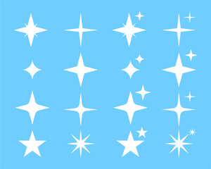 Set of Minimalist White Star and Sparkle Icons