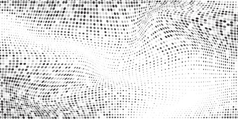 Modern wave halftone gradient background. Faded grit noise texture. White and black sand art