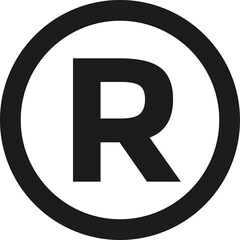 Registered trademark icon set. Circled R symbol. Round icons with black color.  Intellectual property sign