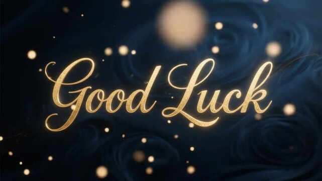 Golden "Good Luck" message with starry night background and soft motion swirl, suitable for elegant wishes, farewell videos, or classy motivational messages.