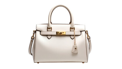White leather handbag product photography isolated on transparent background