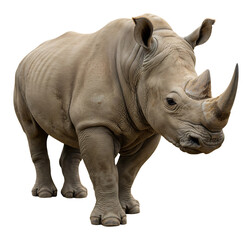 Fototapeta premium 力強い白犀、静かに佇む姿、自然光で輝く肌