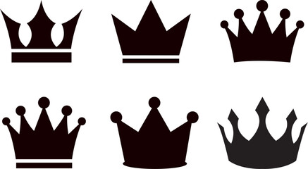 set of crown silhouette, isolated on a white background. Crown collection set. Royal Crown silhouette vector on white background