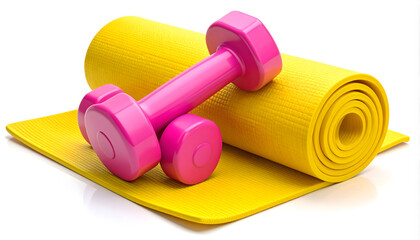 Pink Dumbbells on Yellow Yoga Mat - Home Fitness Equipment
