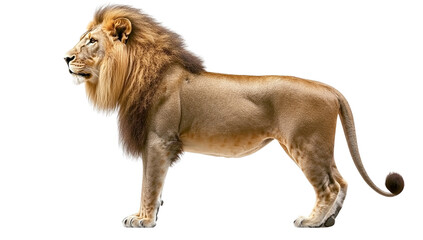 Fototapeta premium Majestic Male Lion Profile, Isolated on Transparent PNG, Powerful, Wild.